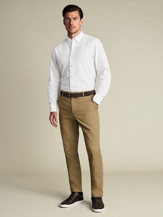 Men's Chino Trousers Elastic Slim Fit Light Brown