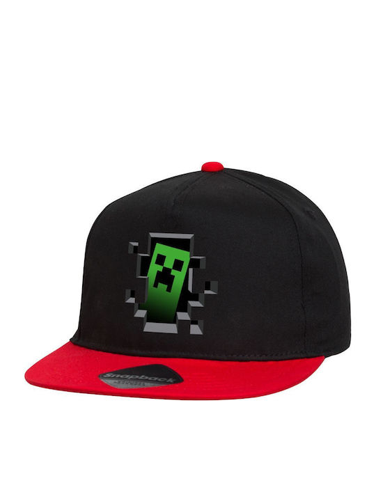 Minecraft Creeper Καπέλο Flat Snapback Μαύρο Κόκκινο 100% Βαμβακερο Unisex One Size