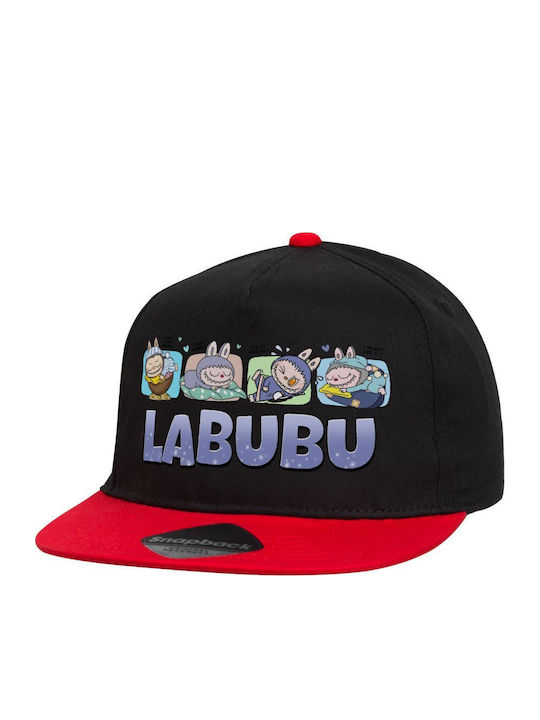 Labubu Flat Snapback Cap Black Red 100% Cotton Unisex One Size