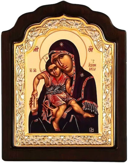 Panagia Axion Esti Silver Icon Wood Locally Gilded 16x11 Cm