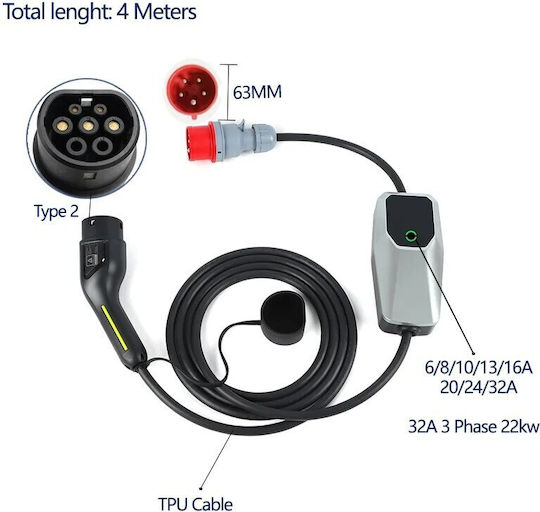 Andaiic Portable Three-Phase Charging Station 22kW with Built-in Type 2 Cable (CEE5EE3235Y)