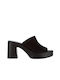 Suede Mules με Ψηλό Τακούνι σε Μαύρο Χρώμα