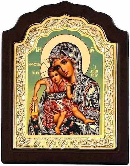 Panagia Axion Esti Silver Icon Wood Locally Gilded 20x16 Cm