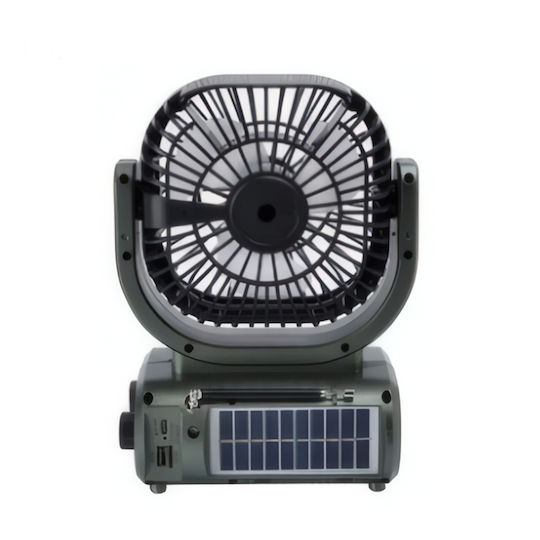 Ventilator Portabil Puternic Încărcare Solară Radio Fm Design Compact Bază Pliabilă Neagră