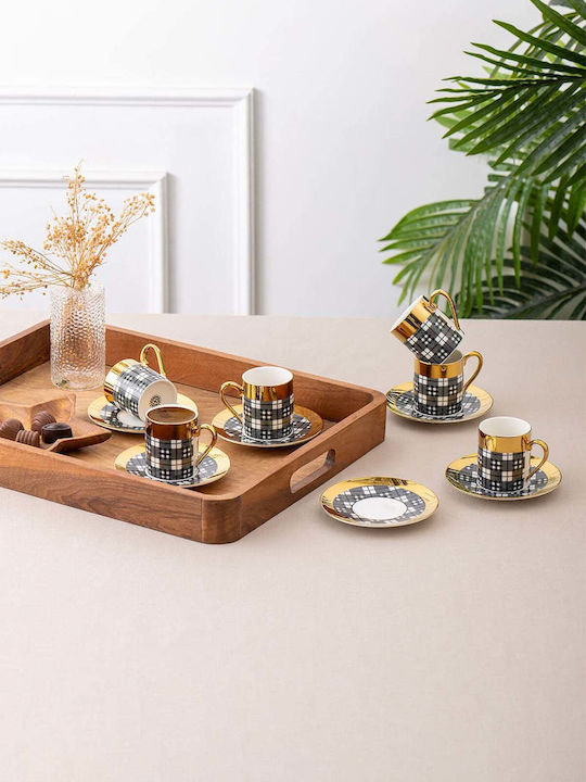 SteweHome Set Of Black Porcelain Coffee Cups 90ml 6 Pieces