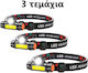 Rechargeable LED Head Flashlight IPX4 with Maximum Brightness 1200lm TC-62 3 Pieces