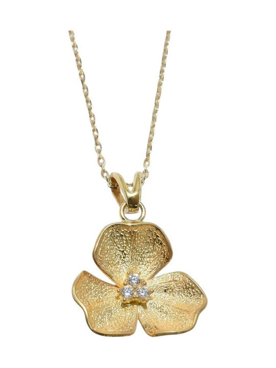Gatsa Necklace With Flower Design Made Of Gold Plated Silver With Zircon
