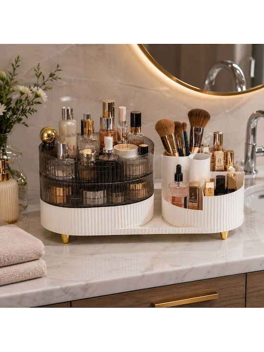 SteweHome Rotating Cosmetics Organizer with Dividers Beige