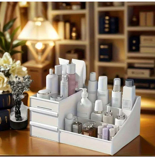 Stewehome Desktop Organizer Drawers Cosmetics Perfumes Lipsticks Jewelry White 25x15.5x11 Cm