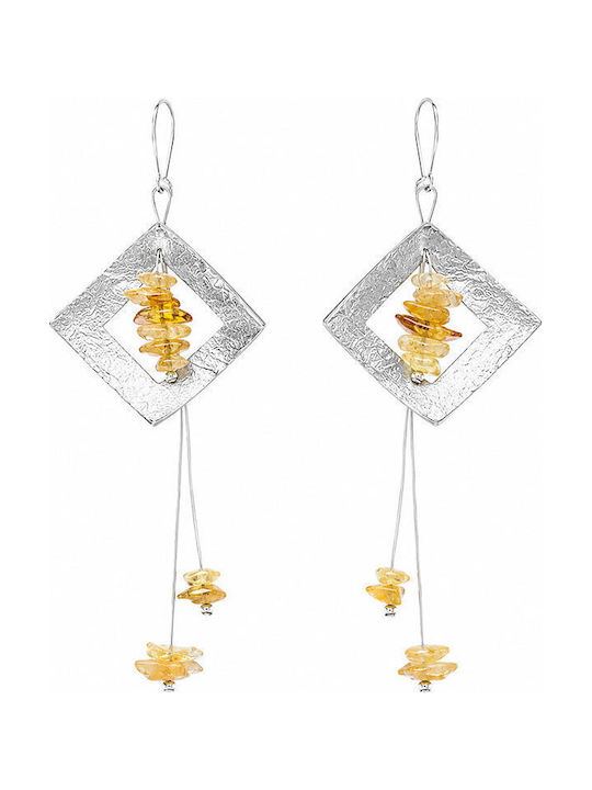 Ios Dangle Earrings Gold Plated Silver with Stones