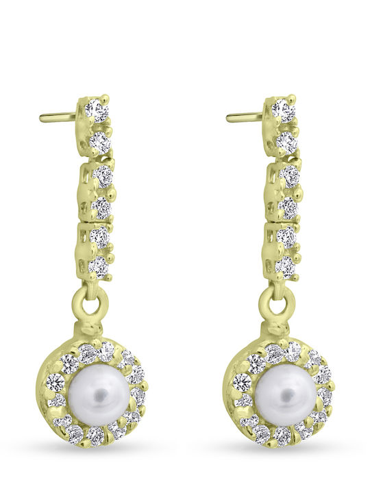 Ortaxidis Dangle Earrings from 14K Gold with Stones and Pearls