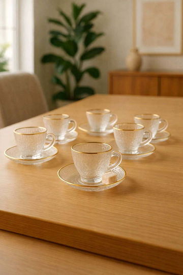 SteweHome Сет Чаши Кафяви Стъклени Бели 90ml 12 Бройки