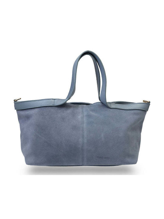 Leder Damen Schultertasche Hellblau