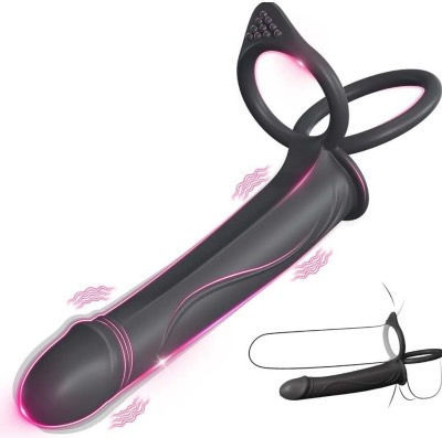 Double Penetration Penisring mit Vibrationen & Cock Ring Schwarz