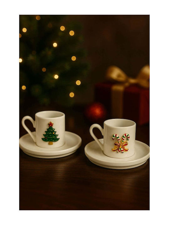 SteweHome SteweHome Weihnachtliches Becher Porzellan Weiß 90ml 4 Stück