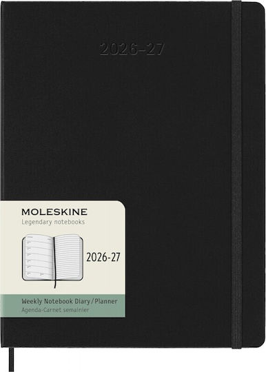 Moleskine Classic Планиращ 2026 2027 Седмични Бележки 18 Месеца Черен Екстра Голям 19x25 Твърда Корица 8056999279905