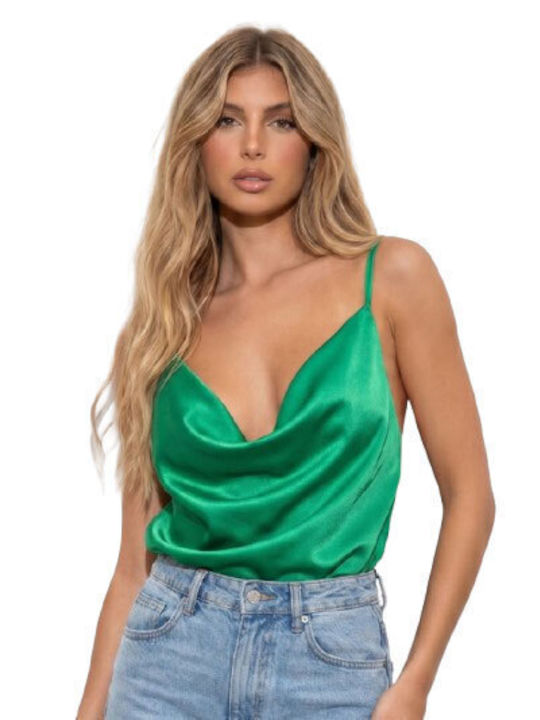 Chica Γυναικεία Μπλούζα Σατέν Ντραπέ με Τιράντε...