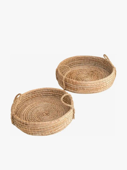 Phos & Gaia Set of Light Blue Wicker Decorative Baskets with Handles 2 Pieces