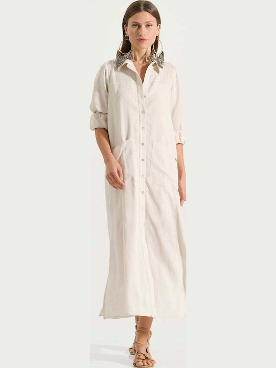 Bill Cost Summer Maxi Shirt Dress Beige