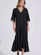 Summer Maxi Knitted Dress with Ruffles Black