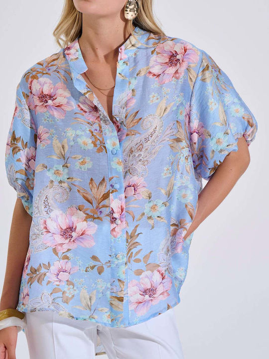 Long Sleeve Women's Linen Shirt Siel Floral