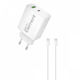 Element Зарядно GaN с USB-A порт и USB-C порт и кабел USB-C - USB-C 45W Power Delivery Бял (CH-350)