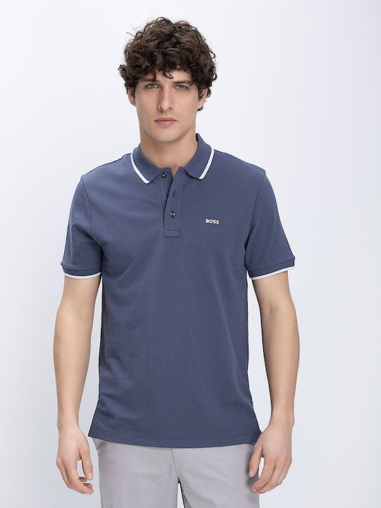 Boss Polo Herrenbluse Kurzarm Hellblau Offen