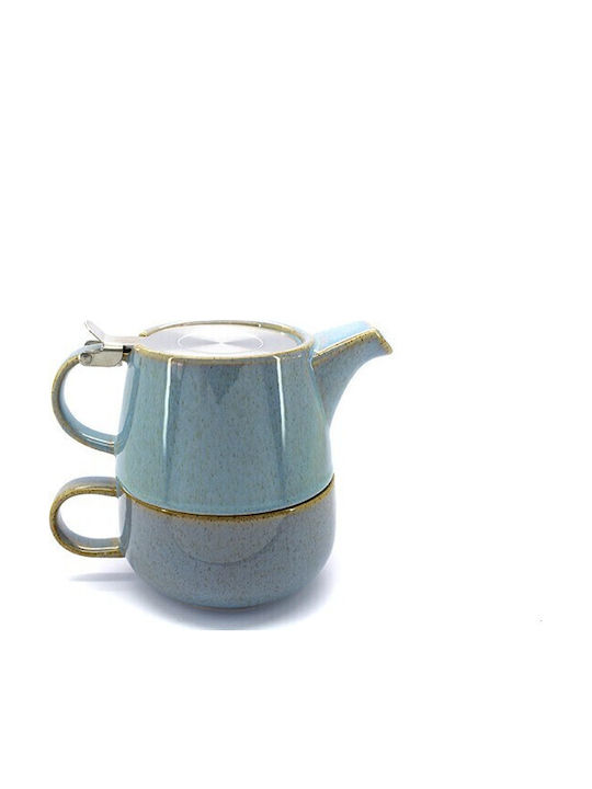 O Dromos tou Tsagiou Sonia Teapot with Mug and Filter Ceramic Grey 450ml