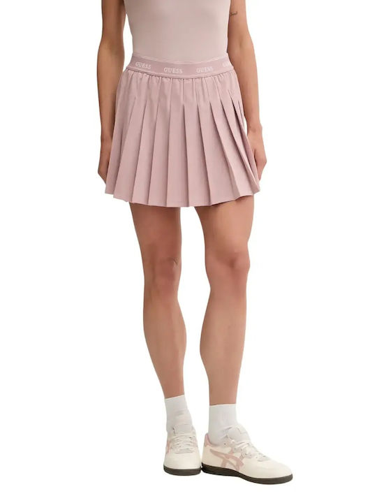 Guess Δερμάτινη Πλισέ Ψηλόμεση Mini Φούστα Ροζ
