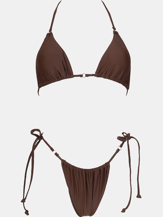 Set Bikini 3 Τεμαχίων Τριγωνάκι Animal Print Καφε Σκουρο