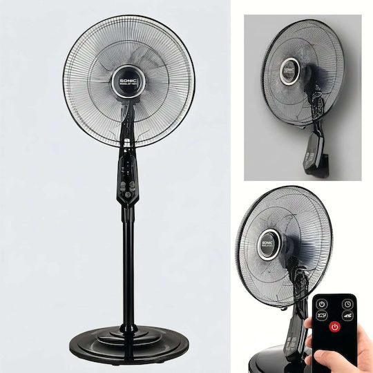 Ανεμιστήρας Ορθοστάτης 55W Διαμέτρου 40cm με Τηλεχειριστήριο Μαύρος
