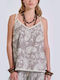 Women's Blouse with V Neckline Striped Brown