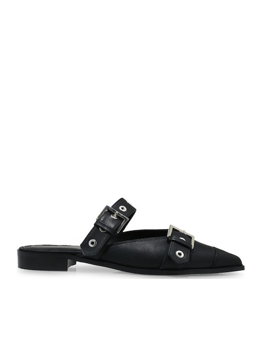 Flat Δερμάτινα Mules σε Μαύρο Χρώμα