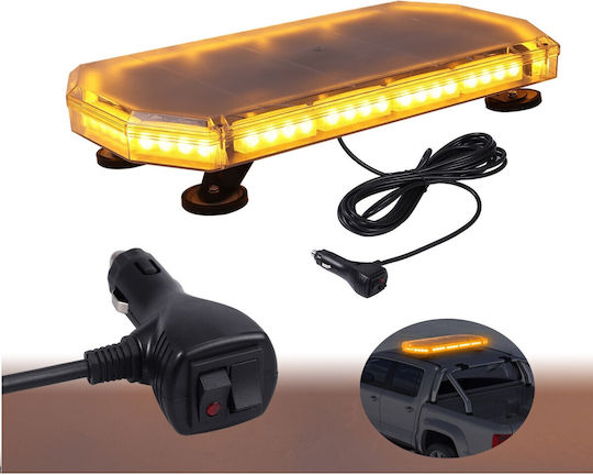 Мощна аварийна сигнална лампа 60cm LED бар LED мигащ маяк магнити магнитен 12-24v 16 режима на работа жълт пътен