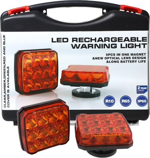 Безжичен аварийен сигнален светлинен маяк магнитен 12v 24v LED оранжев 12 режима на работа