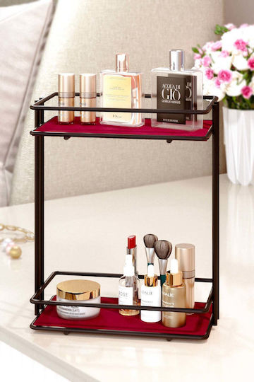 Stewehome Double Layer Makeup Jewelry Organizer Metal Black 19x12x26 Cm