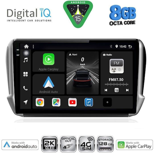 Digital IQ Car Audio System for Peugeot 2008 2012-2021 Bluetooth USB WiFi GPS Apple CarPlay Android Auto with 10" Touch Screen