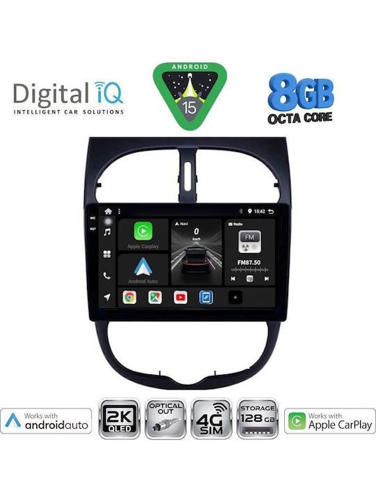 Digital IQ Car Audio System for Peugeot 206 1998-2006 Bluetooth USB WiFi GPS Apple CarPlay Android Auto with 9" Touch Screen