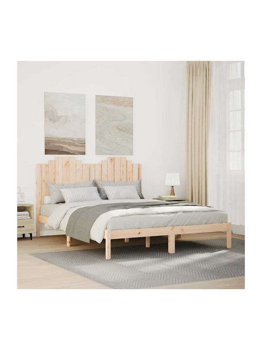 Double Bed Made of Solid Wood Beige with Slats for Mattress 160x220cm