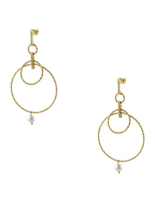 Oxette Earrings Hoops from Steel Gold Plated with Pearls Oxette Earrings Hoops from Steel Gold Plated with Pearls