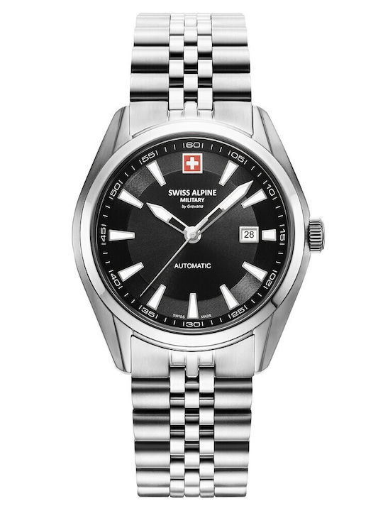 Swiss Alpine Military by Grovana Men's Automatic Watch with Black Metal Bracelet