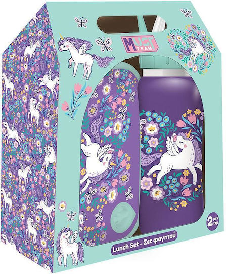 Must Team Stainless Steel Kids Dinner Set Unicorns 0.5 Litre Purple