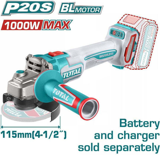 Total TAGLI27153E Grinder 115mm Battery Brushless with Speed Adjustment 20V Solo