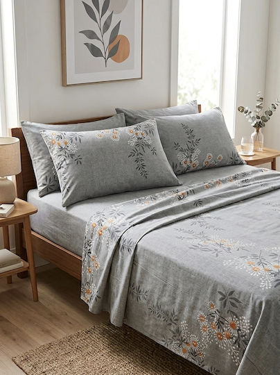 Σετ King Size 4τμχ 220x240εκ. με Λάστιχο Πολύχρωμο