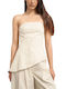 Women's Summer Crop Linen Beige Top