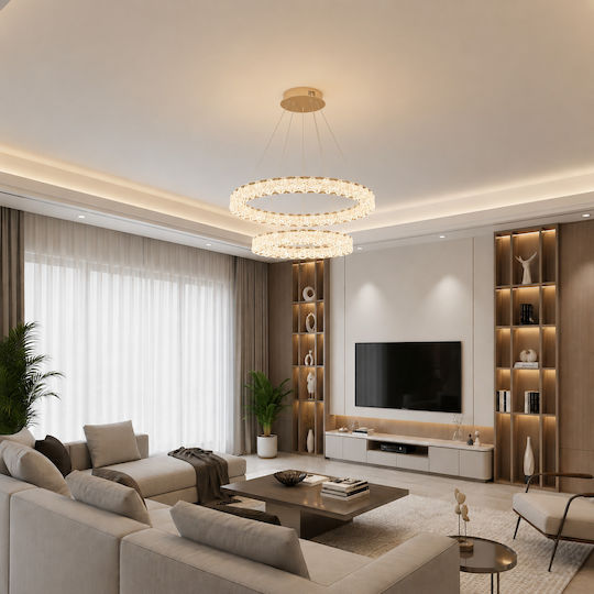 Alista Home Lumini Suspendate Aurii LED cu Lumină Alb Naturală cu Cristale 60x60cm