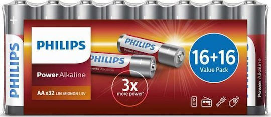 Philips Power Αλκαλικές Μπαταρίες AA 1.5V 32τμχ