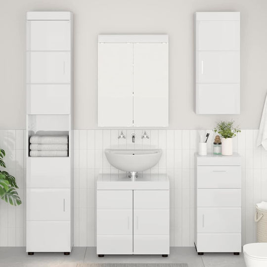 vidaXL Баня Маса със Смесител и Огледало Ш60xД34xВ63cm Бял