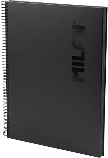 Milan Spiral Ruled Notebook A4 80 Paper Sheets Black