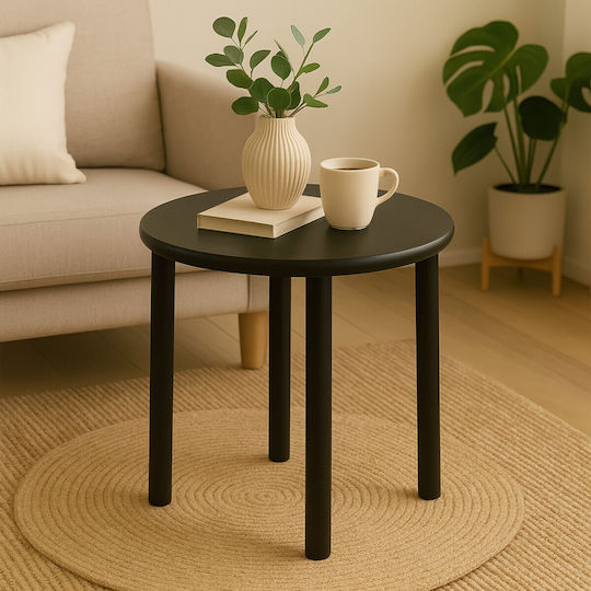 Rundes Beistelltisch aus Massivholz Schwarz M45xP45xH42cm Rundes Beistelltisch aus Massivholz Schwarz M45xP45xH42cm
